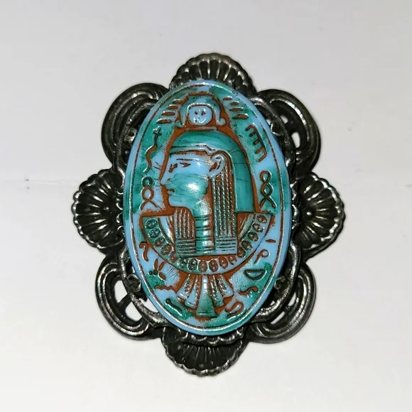 Vintage Neiger Bros Egyptian Revival Cameo Brooch Pin Czech Glass Antique EUC - Picture 1 of 7
